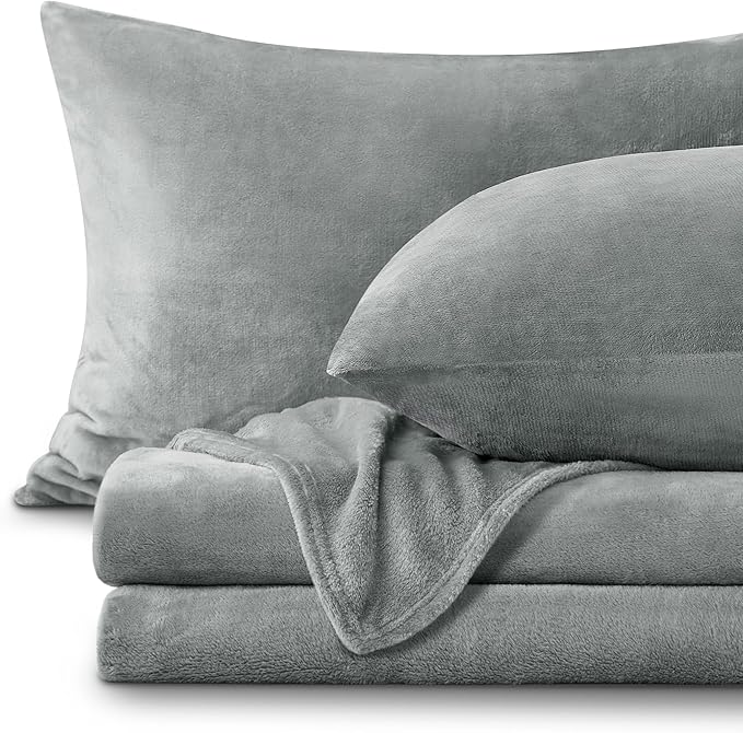 BEDELITE Fleece Sheets Queen Size Bed Set, Super Soft and Warm Fuzzy Plush Queen Sheet Set 4 Piece for Winter Gift & Decor , Includes 1 Deep Pocket Fitted Sheet, 1 Flat Sheet and 2 Pillowcases (Grey)