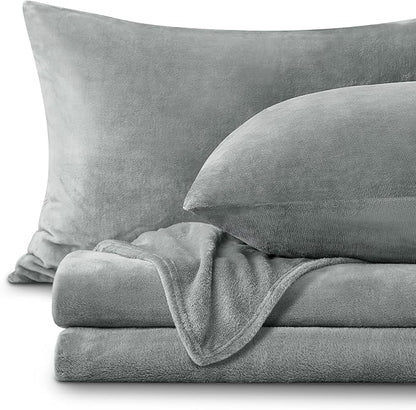 BEDELITE Flannel Sheets King Size Grey - Super Soft Fleece Sheets Set Fluffy Extra Plush, 4 Piece(Include Fitted Sheet, Flat Sheet, 2 Pillowcases)