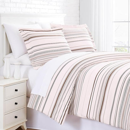 Southshore Fine Living, Inc. 3-Piece Comforters Oversized King/California Size, Down Alternative Striped Comforter with Matching Pillow Shams, Bedspread for Cal/King Bed, Coastal Stripes Taupe