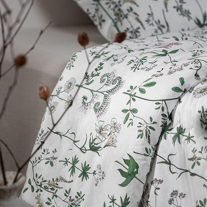 Queen Comforter Set – White Green Botanical Floral Cotton Shell Bedding, Soft & Breathable, All-Season Down-Alternative Fill, Includes 1 Comforter & 2 Pillow Shams