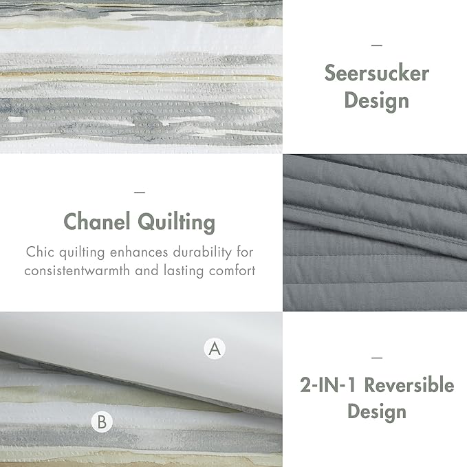 Madison Park Marina Comforter Quilt Combo Set - Modern Luxury Design, All Season Down Alternative Bedding, Matching Shams, Decorative Pillows, Full/Queen(90"x90"), Yellow 8 Piece