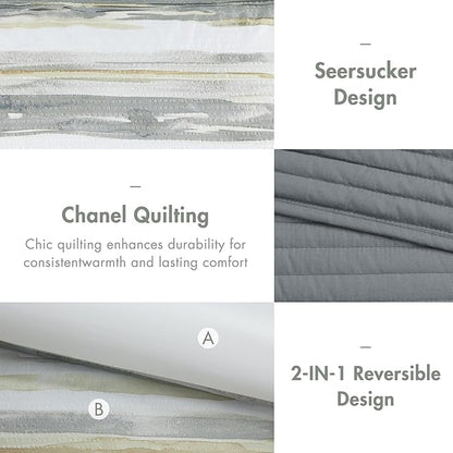 Madison Park Marina Comforter Quilt Combo Set - Modern Luxury Design, All Season Down Alternative Bedding, Matching Shams, Decorative Pillows, Full/Queen(90"x90"), Yellow 8 Piece