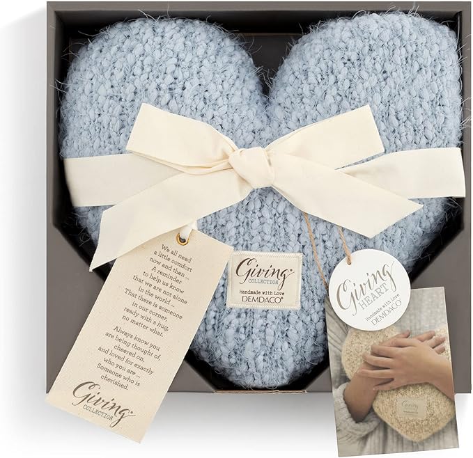 DEMDACO Soft Blue Heart Shaped 10 x 11 inch Weighted Plush Decorative Throw Giving Pillow