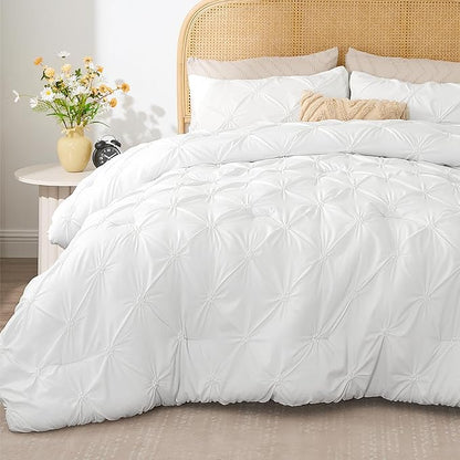 BEDELITE White Twin Comforter Set - 2 Peices Boho Pintuck Bedding Comforter Sets, Lightweight Soft & Warm Twin Bedding Sets with 1 Pillowcase for All Season