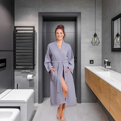 Luxurious Bathrobe for Women - Soft & Absorbent - Lightweigh & Comfort - Long & Kimono - Waffle & Cotton - Hotel/Spa Robe