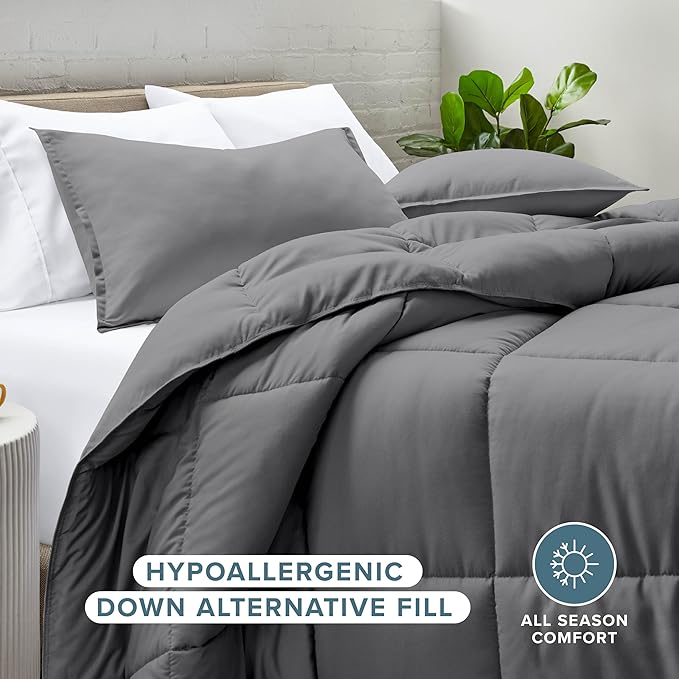 Bare Home Comforter Set - Oversized King Size - Ultra-Soft - Goose Down Alternative - Premium 1800 Series - All Season Warmth (Oversized King, Grey)