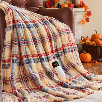 Heated Electric Blanket Full Size,72X84 Heating Blanket,Red Plaid Soft Sherpa Blankets Warmer Gift for Grandma Women Adult,Fast Heating Washable