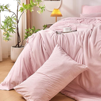 DECMAY Full Comforter Set with Sheets, 7 Pieces Pink Full Bedding Set, Cationic Dyeing Bed in a Bag with Comforter, Flat Sheet, Fitted Sheet, Pillowcase and Pillow Sham (Full, Pink) | full comforter set, full bedding set, full bed set