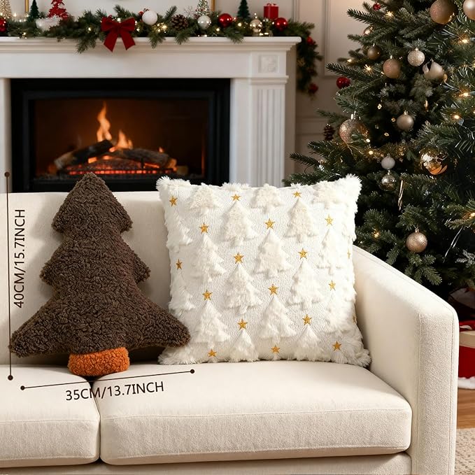Artmag Christmas Pillows, Decorative Christmas Tree Pillow Stuffed Tree Shaped Plush Pillow for Holiday Party Sofa Living Room Decoration (15.5" x 14.5", Brown)