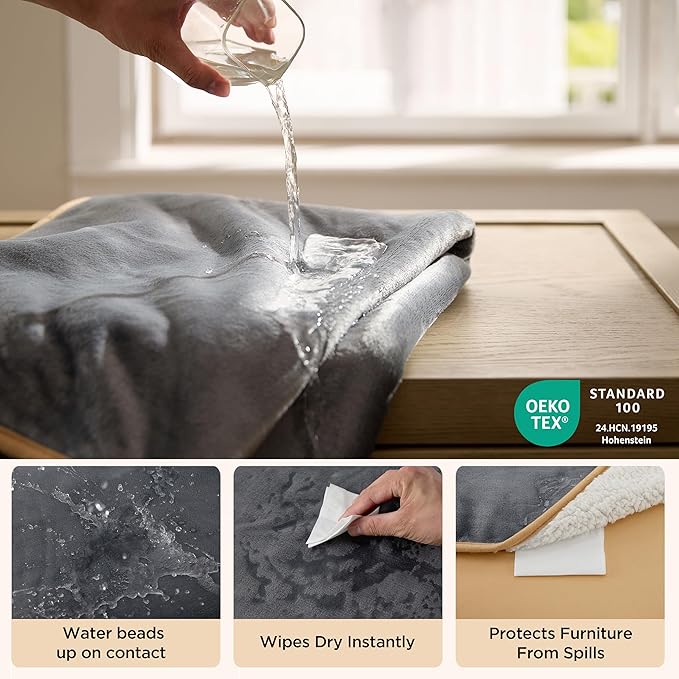 Bedsure Waterproof Blanket for Bed - Sherpa Fleece Waterproof Dog Blankets for Large Dogs, Pet Blankets for Bed/Couch, Soft Plush Reversible Furniture Protector, Queen Size, 90"x86", Grey