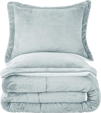 Seward Park Silver Grey Sherpa Comforter Set Full Queen Size, All Season Soft Warm Fleece Fall Blanket, Winter Bedding Sets with 2 Pillow Shams