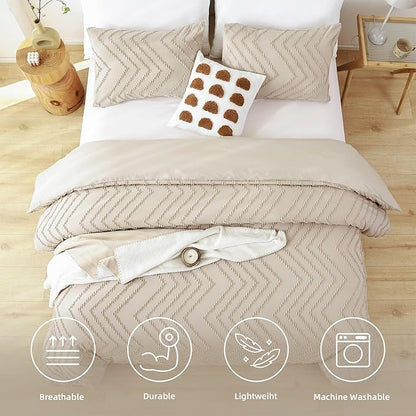 Yirddeo Taupe Comforter King Size 3Pcs, Boho Comforter Set King Taupe Farmhouse Bedding Sets Queen, Vertical Tufted Comforter, Lightweight Neutral Boho Bed Set (1 Comforter, 2 Pillowcases)