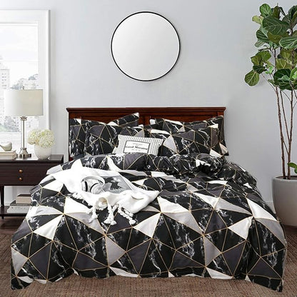 CLOTHKNOW Black White California King Comforter Set 3Pcs Marble Triangle Bedding Comforter Sets Geometric Comforter with 2 x Pillow Cases