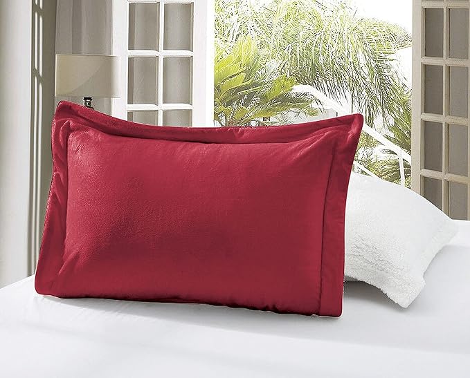 Elegant Comfort Super Soft Sherpa Comforter 3-Piece Set Premium Quality, Heavy Weight Reversible Down Alternative Micro-Suede, Sherpa Comforter, Queen, Flaming Burgundy