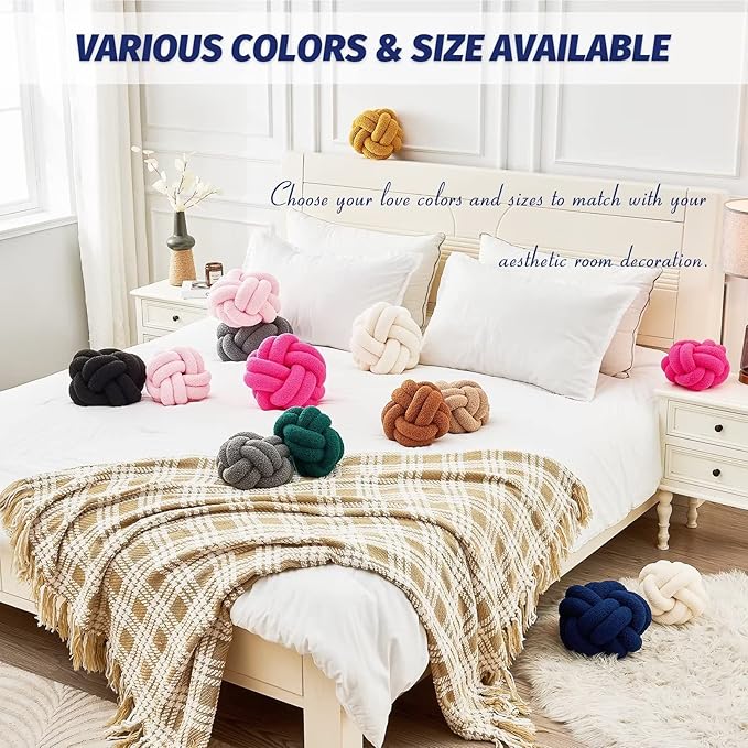 Uvvyui Knot Pillow Ball, Soft Navy Blue Home Decor Knotted Pillows, Handmade Round Plush Throw Pillow, Aesthetic & Cute Large Decorative Pillows for Bed, Floor, Couch, Bedroom Home Decor 11 inches