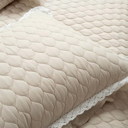 Lush Decor Ella Ruffle Lace Quilt, 3 Piece Set, King, Neutral, Cute Quilt - King Bedding Set - Beige Bedding - Coquette Decor - Neutral Ruffle Trim - Beige Lace Trim