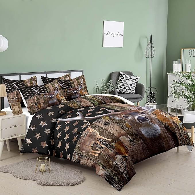 NINENINE Camo Deer Comforter Set, Boys Twin Bedding Sets with 1 Comforter 1 Pillowcase