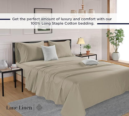LANE LINEN 600 Thread Count 100% Mercerized Cotton Full Bed Sheets Set, Ultra Soft Sateen Weave Fully Elasticized Fitted, Soft & Comfy Natural Cooling Full Sheet & Pillowcase Set - Linen