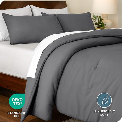 Bare Home Comforter Set - Queen Size - Ultra-Soft - Goose Down Alternative - Premium 1800 Series - All Season Warmth Comforter (Queen, Grey)