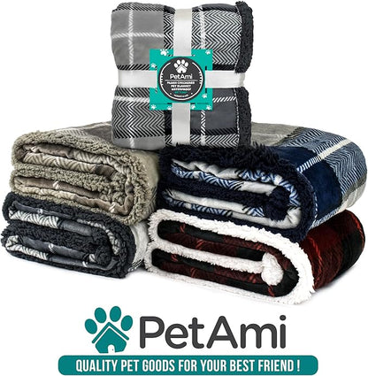PetAmi Waterproof Dog Blanket for Small Medium Dog Puppy Cat Throw for Couch Cover Leakproof Protection, Sherpa Fleece, Reversible Soft Washable 29x40 Plaid Navy Blue