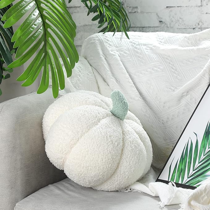 Queekay 2 Pcs Pumpkin Pillow Plush 11 x 9.5 Inch Thanksgiving Stuffed Pumpkin Decor for Fall Home Bedroom Throw Pillow Cushion Gifts for Holiday Operation Christmas Halloween Car Sofa(White)