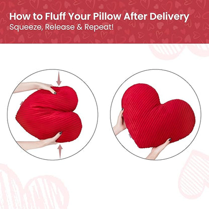 AELS Heart Shaped Pillow, 20 Inches Pleated Velvet Love Pillow, Decorative Throw Pillow for Valentines Day, Wedding, Living Room, Bedroom, Nursery Decor, Red