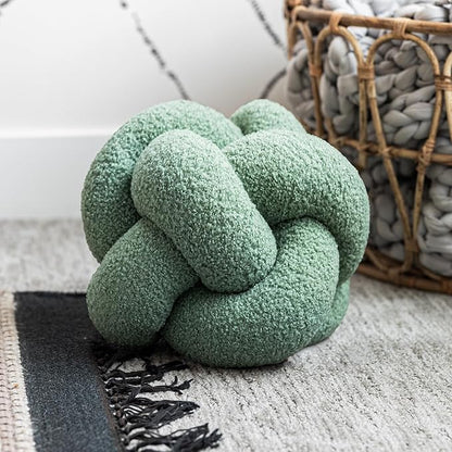 SAMIAH LUXE Sage Green Knot Pillow Ball 12" for Home Decor, Living Room, Teddy Boucle Knotted Decorative Pillow