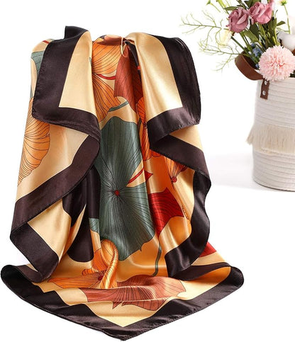 AWAYTR 35” Satin Large Square Head Scarves - 4PCS Silk Like Neck Scarf Hair Sleeping Wraps Satin Silk Scarfs for Women