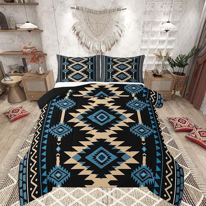 Feelyou Western Comforter Set Blue Black Southwestern Aztec Twin Size Bedding Set Country Tribal Native American Rustic Duvet Quilt