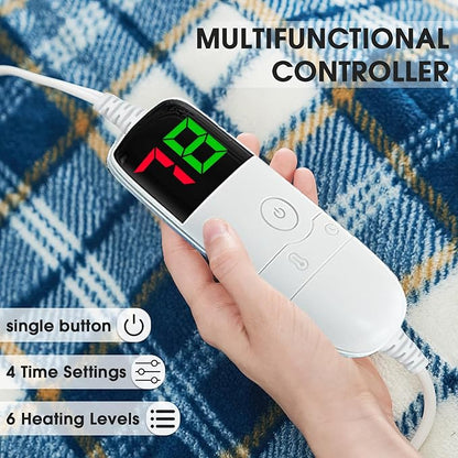 Heated Electric Blanket Queen Size, 84X90 Heating Blanket Queen with Dual Control&10 Heats Levels&Timer for Bed,Blue Plaid Sherpa Soft Blankets Warmer Gift for Grandma Women Adults, Washable