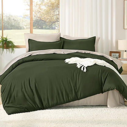 Litanika Comforter California King Size Set Olive - 7 Pieces Bed in a Bag California King Beddding Comforter Sets, Plain Lightweight Bed Set with Comforter, Sheets, Pillowcases & Shams
