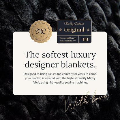 Minky Couture Hugs Blanket - Extra Plush Blanket for Premium Gifting - Stretchy Bubbled Cozy Throw - Silky Smooth - Durable & Machine-Washable - Travel-Friendly - Adult, Black