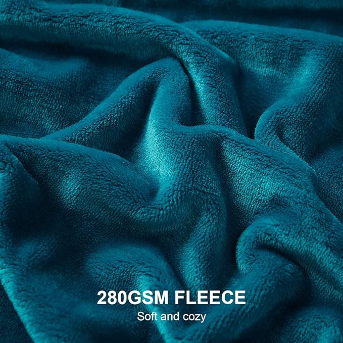 Hansleep Fleece Teal Throw XL Blanket, Super Soft Flannel Fuzzy Plush Cozy Blanket for All Seasons, Teal, Throw XL 50x70 Inches