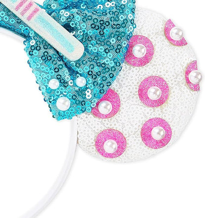 Mouse Ears Headband, Sequin Bow Ear Headbands for Women Girls, Park Ears Trip Party Cosplay Costume Accessories, One Size Fits All (Bo Peep)