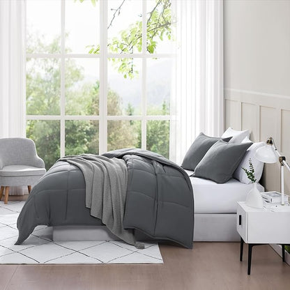 Casa Platino Comforter Queen Bed Set- Cozy Queen Comforter Set - Ultra Soft & Breathable Pre-Washed 100% Hydro-Brushed Queen Bedding Sets - Super Soft & Cozy Bedding Comforter Set Queen Size- Charocal