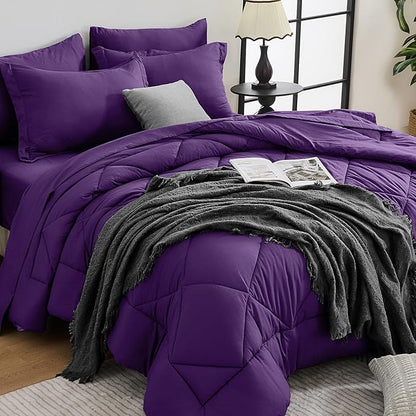 HEVUMYI Purple Twin Comforter Set - 5-Piece All Season Bed in a Bag Twin, Ultra Soft Bedding Set with Comforter, Flat Sheet, Fitted Sheet, Pillowcases, Pillow Shams
