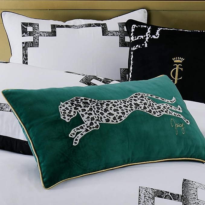 Juicy Couture Reversible Velvet Cheetah Pillow, 14" x 24" Decorative Pillow, Emerald Green