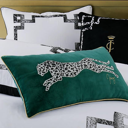 Juicy Couture Reversible Velvet Cheetah Pillow, 14" x 24" Decorative Pillow, Emerald Green