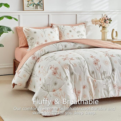 AIKASY Bed in a Bag 7 Pieces - Floral Print - Soft Microfiber, Reversible Bed Comforter Set (1 Comforter, 2 Pillow Shams, 1 Flat Sheet, 1 Fitted Sheet, 2 Pillowcases) (Sea Green, King)…