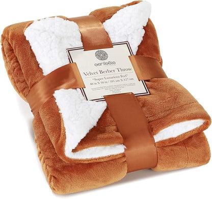 Genteele Sherpa Throw Blanket Super Soft Reversible Ultra Luxurious Plush Blanket, 40 x 50 inches, Burnt Orange/White