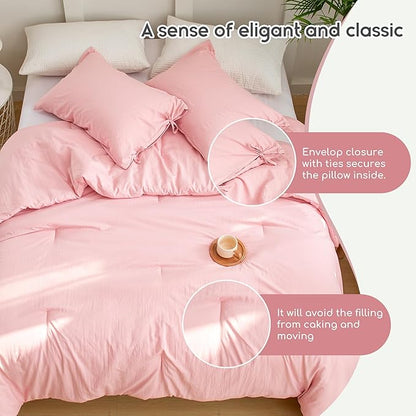 Blush Light Pink King Size Down Comforter, Super Soft Washed Polycotton Fabric, Cozy Comfy Down Alternative Bed Blanket Comforter Set and Pillowcase Lightweight but Warm for Women All Season