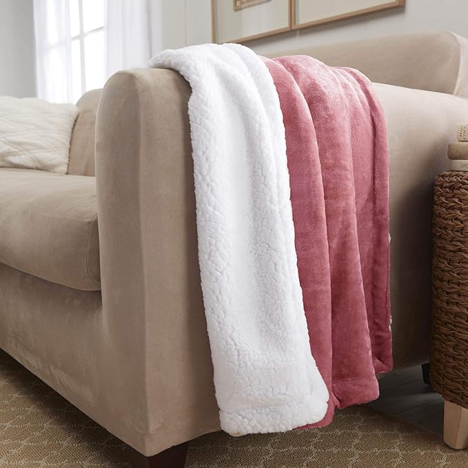 Genteele Sherpa Throw Blanket Super Soft Reversible Ultra Luxurious Plush Blanket, 40 x 50 inches, Light Mahogany/White