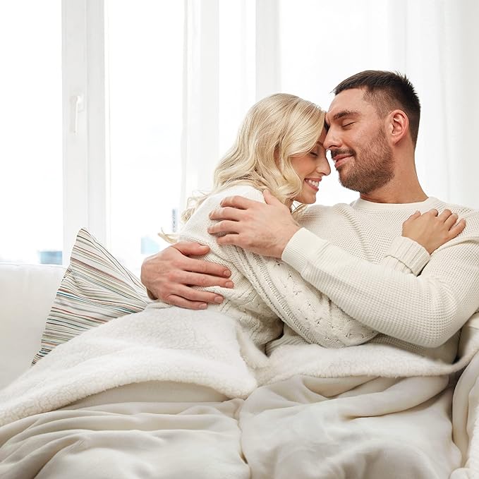 Bedsure GentleSoft Sherpa Fleece Throw Blanket for Couch - Thick and Warm Throw for Women and Men, Soft Fuzzy Plush Blanket for Winter, Non-Heated, Linen, 50x60 Inches