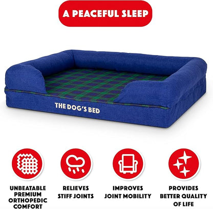 The Dog’s Bed Orthopedic Memory Foam Dog Bed with Bolsters, Oxford Fabric, Black Watch Tartan, M