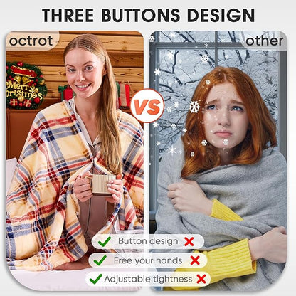 Brown Heated Blanket Electric Throw, 50X60 Heating Throw with 10 Heating Levels & 8 Hours Auto Off, Plaid Sherpa Blanket Warmer for Adults, Farmhouse Home Decor for Couch Bed Office Gifts for Mom