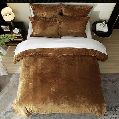Ivellow Crushed Velvet Comforter Set Queen Lightweight Comforter 5pcs Ultra Soft Breathable Bedding Set Luxury Cozy Flannel Comforter Queen Size (1 Comforter,2 Pillow Shams, 2 Euro Shams)