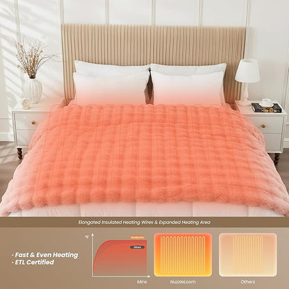 Heated Blanket Throw 50''x60'', Fast Heating Electric Blanket Ultra-Soft Faux Rabbit Fur with 5 Heat Levels & 5H Auto Shut-Off, Overheat Protection, Machine Washable