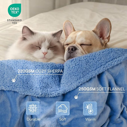 Luciphia Waterproof Pet Blanket, Liquid Pee Proof Dog Blanket for Sofa Bed Couch, Reversible Sherpa Fleece Furniture Protector Cover for Small Medium Large Dogs Cats, Navy Blue Small（40" x 28"）