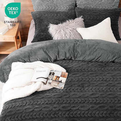 PHF Fluffy Sherpa Fleece Twin Comforter Set, 2 Pieces Warm Fuzzy Soft Bedding for Winter, 3D Tufted Flannel Plush Shaggy Bed Set, 1 Comforter (68"x90") and 1 Pillowcase (20"x26"), Dark Grey