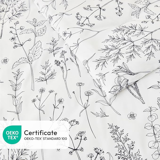 Love's cabin White Queen Size Comforter Set - Queen Comforter Set, 3 Pieces Cute Floral Bedding Sets for All Seasons,1 Soft Reversible Botanical Flowers Comforter and 2 Pillow Shams